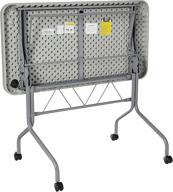 Office Star Resin Multipurpose Flip Training Table with Locking Casters for Home or Office, 4 Feet Light Gray