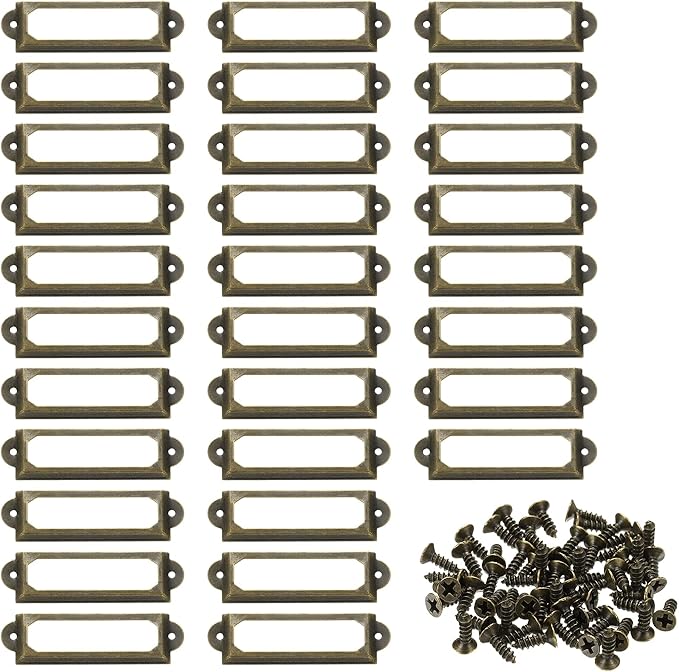 PATIKIL 60x17mm Metal Label Holders, 30 PCS Label Name Card Tag Frames with Screws for Office Library File Cabinets Shelves Wood Drawers Fabric Bins, Bronze