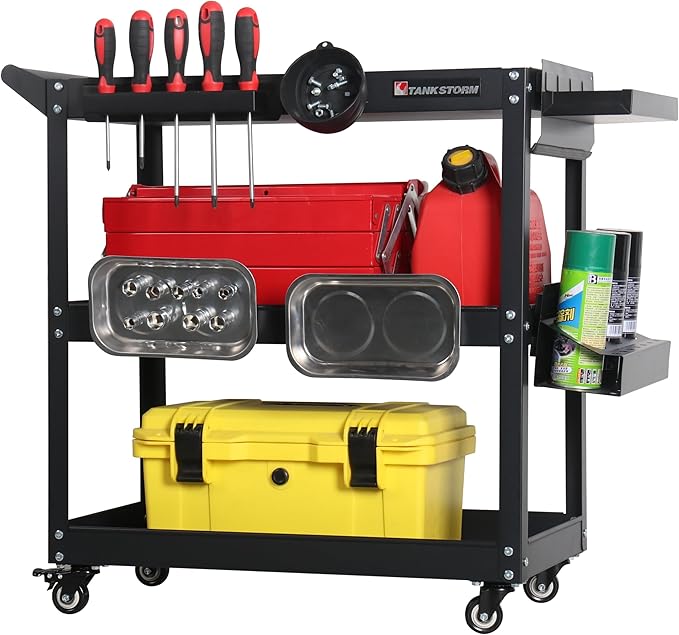 Service Tool Cart on Wheels - 3 Tire Rolling Cart, Industrial Commercial Service Cart TQ112
