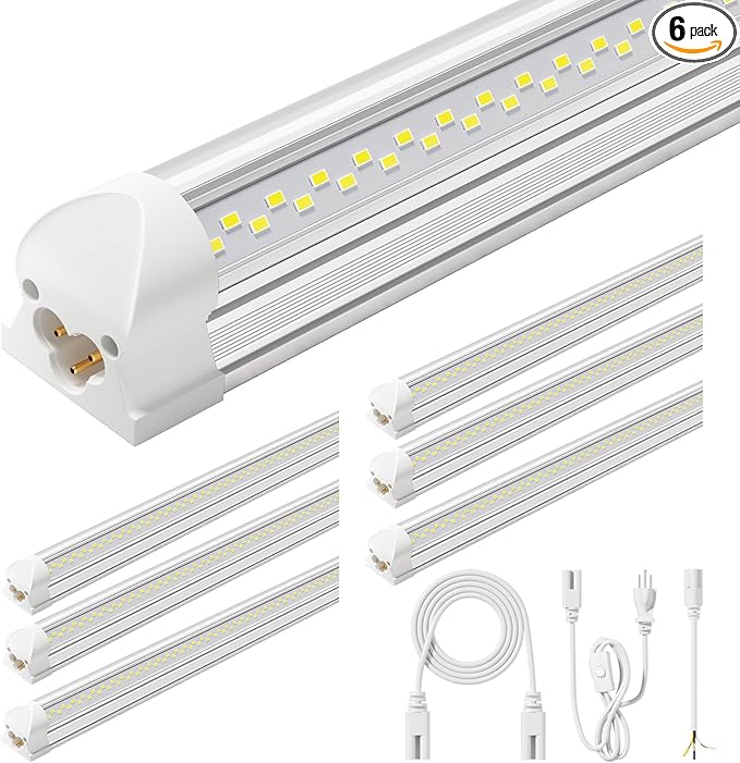 6 Pack 50w 4ft Led Shop Light, Super Bright 7500lm 5000k V Shape 4' Led Shop Lights, Linkable 4 Foot Led Shop Lights for Garage Warehouse, Supermarket, Basement, Barn, Storage Area