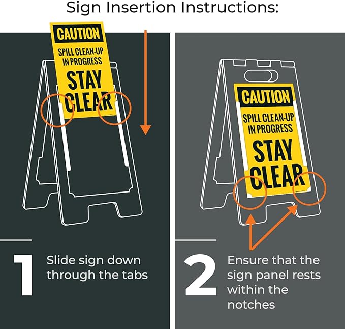 Caution Spill Cleanup in Progress Stay Clear Sidewalk Sign Kit, 10x16 Inches, with A Frame Stand, Made in USA