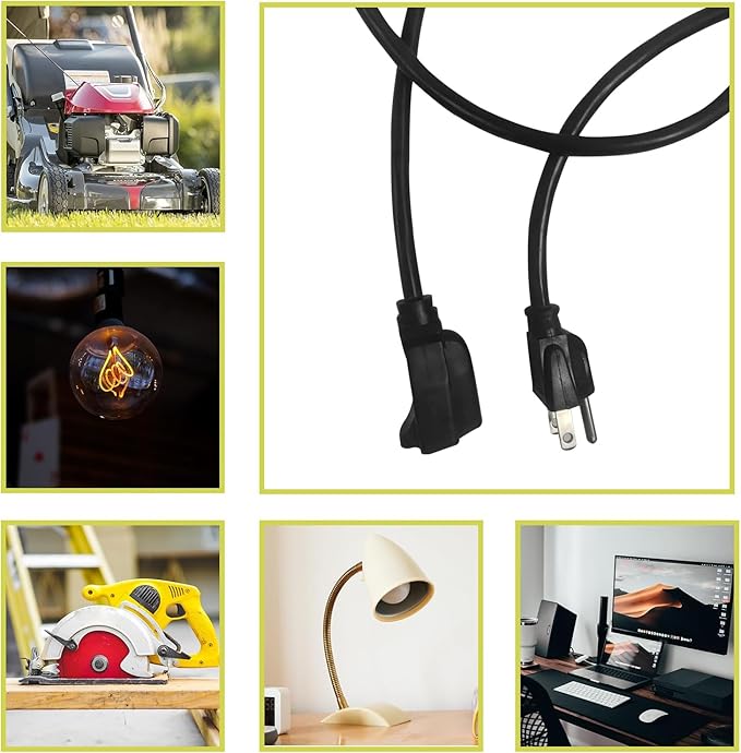 50 Ft Indoor Outdoor Black Extension Cord, 16/3 SJTW Heavy Duty Water-Resistant, 3 Prong Grounded Plug Power Cord for Home Appliance, Lights and Lawn, 13A 1625W, UL Listed