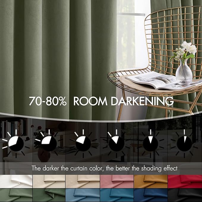 MIULEE Sage Green Velvet Curtains 108 Inch Length 2 Panels Set for Bedroom, Pinch Pleat Back Tab Luxury Thermal Insulated Living Room Darkening Pleated Blackout Extra Long Window Curtain with Hooks