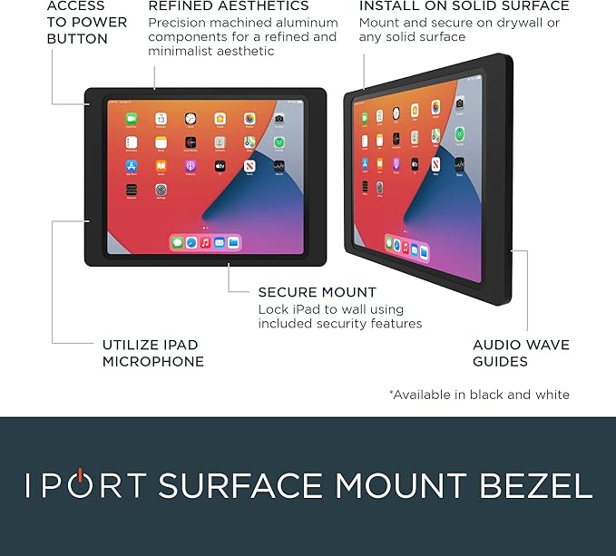 iPort 70756 Surface Mount System iPad Wall Mount – Slim & Secure Enclosure for iPad Pro 11" (3rd Gen) & Air 10.9" (5th Gen) | Built-in PoE | Flush Wall Dock for Smart Home & Commercial Use – White