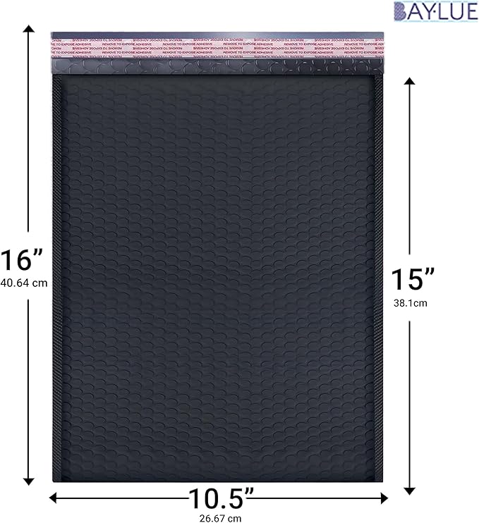Black 10.5x16 Inch Large Poly Bubble Mailers #5 | Padded Envelopes with Self Seal | Air Lined Cushioned Bubble Mailer | Usable Size 10.5x15 | 100 Pack Bulk | Lightweight shipping Bags