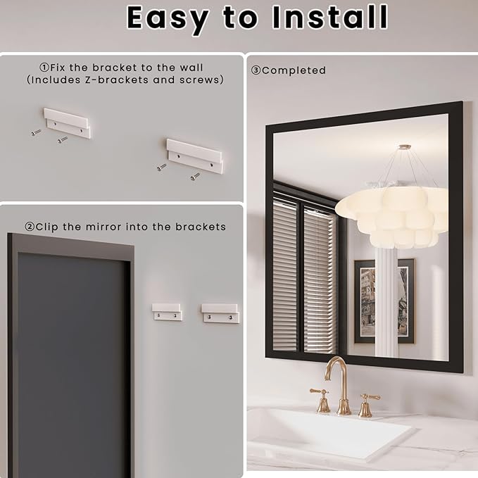 Amorho Bathroom Mirror Black, 28x32 Inch Thick Metal Framed Wall Mirrors, Suitable or Bedroom, Living Room, Entryway, Rectangle Wall-Mounted Mirrors(Horizontal/Vertical).