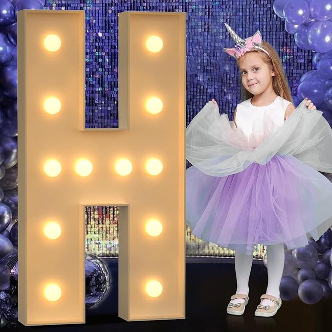 Marquee Letters 4 Feet Tall, 4FT Large Light up Letters H, Big Sign H with Warm White Light for Birthday HOCO Wedding Proposal Engagement Graduation Party Backdrop Decorations