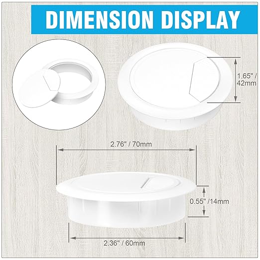 2-3/8" Spring Desk Grommet, JTemgle Plastic Cable Hole Cover Computer Table Cord Wire Organizer Caps Desktop Cord Management for Home Office TV Stands Tabletops - White, 2 Pcs