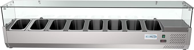 KoolMore SDC-8P-SG Condiment Prep Rail Station with Sneeze Guard, 71 Inch, Silver