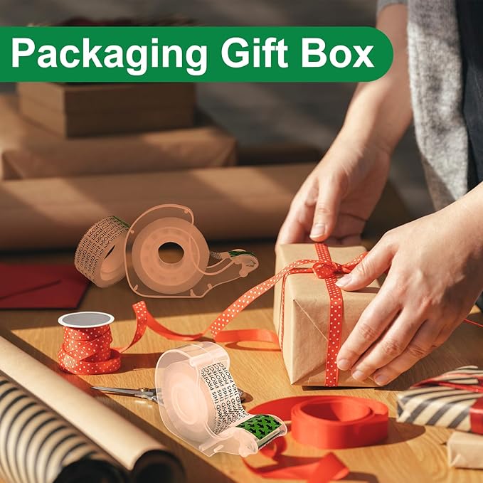Double Sided Tape for Gift Wrapping with Dispenser, 3/4 in x 300 in, Double Stick Tape 12 Pack, Christmas Wrapping Paper Tape, Linerless, Office and School Supplies