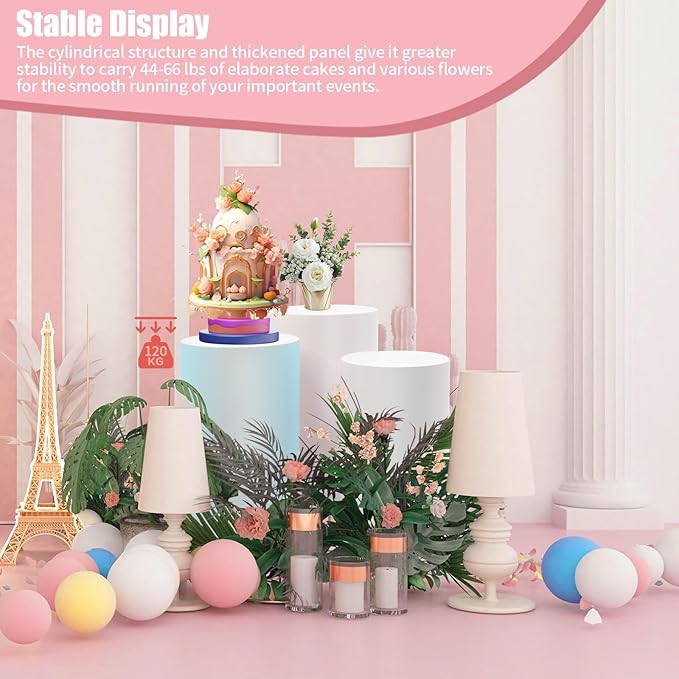 3 Pcs Wedding Cylinder Stands, Party Cylinders Set of 3 Stand, Metal Round Cylinder Tables for Wedding Birthday Party Ceremony Art Decor
