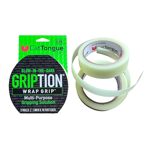 CATTONGUE GRIPS Non-Abrasive Grip Tape Wrap - 1” Thick Heavy-Duty, Waterproof Anti-Slip Tape for Wrapping Tools, Bats, Gym Equipment - Indoor & Outdoor Anti-Slip Solution (Glow in The Dark, 1-Pack)