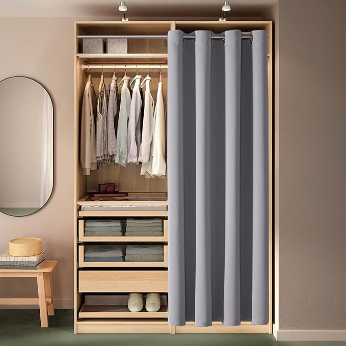 ChrisDowa Blackout Door Curtains for Doorway Privacy, Grommet Closet Curtains for bedroom closet door, Thermal Insulated Temporary Doorway Cover Room Divider Drapes (1 Panel, Light Grey, 42 x 80 Inch)