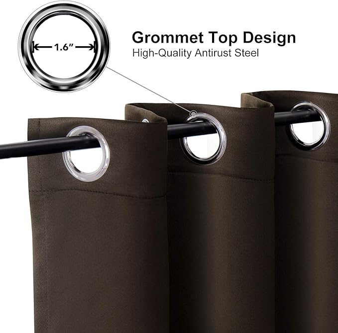 ChrisDowa Grommet Blackout Curtains for Bedroom - Thermal Insulated Room Darkening Curtains for Living Room (1 Panel Set, Brown,52W x 63L)