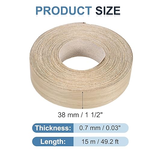 PATIKIL White Oak Edge Banding, 1 1/2 in x 49.2 ft Wood Veneer Tape, Pre-glued Flexible