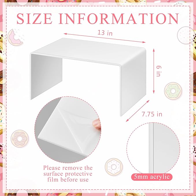 2 Pcs 13 Inch Large Acrylic Risers Display Stands 5 mm Thick Acrylic Shelf Riser Showcase for Collectibles Jewelry Cupcakes Food Figures Perfume Cabinet (White)