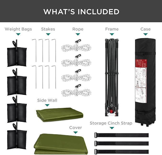 Best Choice Products 10x10ft Easy Pop Up Canopy w/Side Wall, 10 Pockets, Portable Carrying Case, 1-Button Setup, 4 Weight Bags - Olive Green