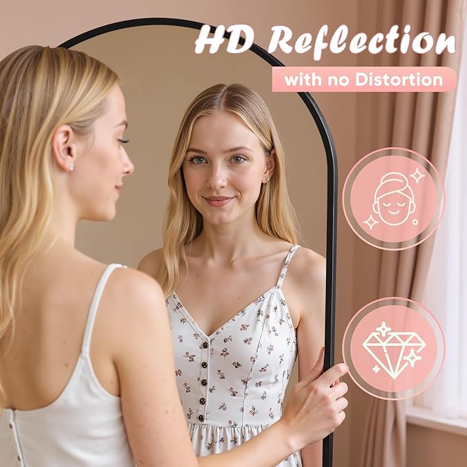 Full Length Mirror, 59" x 18" Arched Full Body Mirror Large Standing Floor Mirrors, Mirrors for Bedroom, Bathroom, Living Room Standing or Wall Leaning, Black