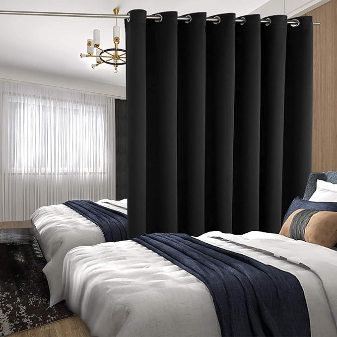 BGment Black Sliding Door Curtain 120 Inch Long - Wide Room Darkening Room Divider Curtain for Bedroom Privacy Themral Insulated Grommet Room Separator Drape, 1 Panel, 100 X 120