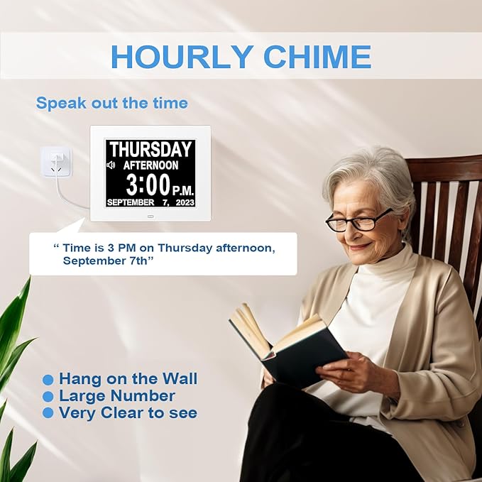 【New 2024】 Digital Calendar Alarm Day Clock - with 8" Large Screen Display, am pm, Multiple Alarms, for Impaired Vision People, The Aged Seniors, The Dementia, for Desk, Wall Mounted,