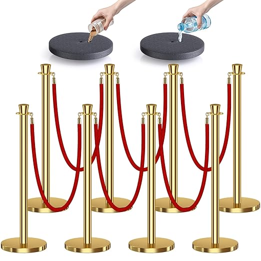 kaiyomi 8Pcs Stanchions with Red Velvet Ropes Set, 5 Feet Velvet Ropes and Posts Poles for Red Carpet Party Decoration and 360° Photo Booth (Golden)