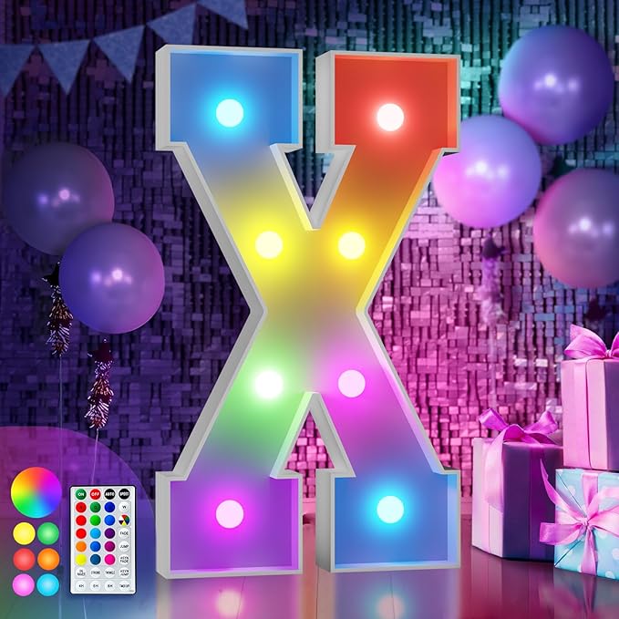 imprsv 3FT Colorful Marquee Letters X, 18 Colors Large Light up Letters Alphabet Sign with Remote, Big Marry Me Sign, Birthday Party Decorations Anniversary Wedding Decoration