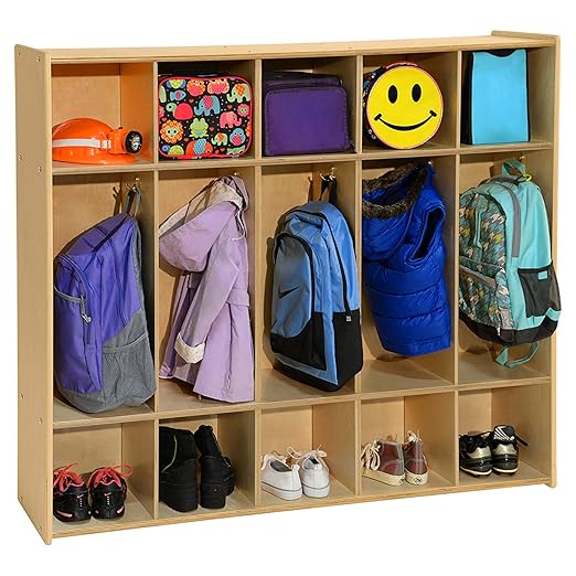 Contender 54" 5 Section Daycare Cubby Coat Locker with Storage, Wooden Backpack Organizer with Hooks for Classroom [Greenguard Gold Certified]