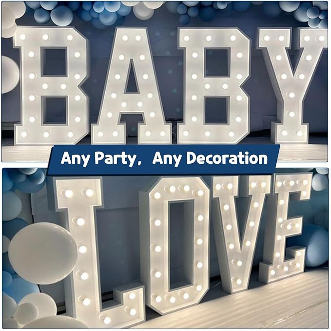 Marquee Letters 4 Feet Tall Large Light Up Letters Baby Shower Decorations Wedding Engagement Proposal White Party Decorations Mr and Mrs Sign Big Cardboard Backdrop S