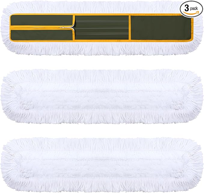 Maxdot 3 Pack 36 Inch Dust Mop Replacement Head for Floor Cleaning Large Cotton Commercial Industrial Heavy Duty Mop Head Refills Sweeper Replacement Janitorial Supply for Hardwood