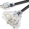3FT 12/3 Extension Cord Heavy Duty Black 3-Outlet Indoor/Outdoor SJTW Lighted 12-Gauge Grounded Power Cable,12AWG 15 Amp, 1875 Watts，UL Listed，Safety