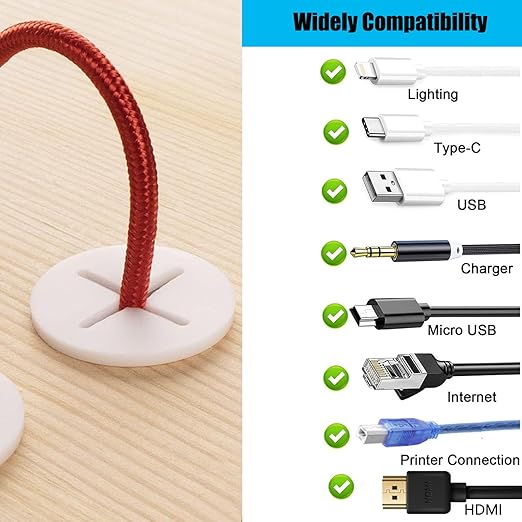 TuTuYa 10PCS Desk Grommet, Desk Grommet 1 Inch (25mm) Desk Cable Grommet Desk Cable Hole Covers with Hole Saw, Ideal Solution for Office and Home Table Cable(White)