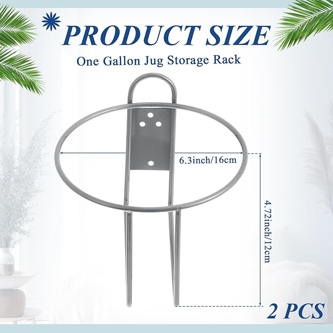 Hicarer 2 Pcs One Gallon Jug Storage Rack Wall Mounted Heavy Duty Steel Wall Rack for 1 Gallon Bottle Round Water Jug Holder with Hardware Hand Sanitizer 6-3/4" W x 5" H x 6-1/2" D (Gray)