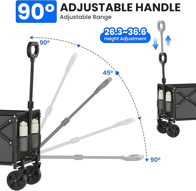 Collapsible Wagon with Wheels, 350lbs Wagons Carts Foldable Wagon Cart with Expandable Storage 100L & Flexible Handle, Lightweight Portable Folding Utility Grocery Shopping Cart for Garden Camping