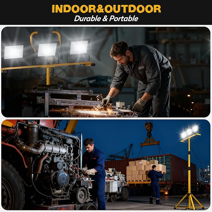 21000Lumen LED Work Lights with Stand, 3 Head Portable Work Light with 16ft Cord, Ip66 Waterproof Tripod Outdoor Work Light for Job Site Workshop Garage Construction Lights