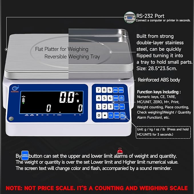 Counting Scale 15kg/33lb x 0.5g Digital Bench Scale for Parts and Coins kg/g/lb/oz Electronic Gram Scale Large Range Lab Industrial Inventory Piece Counting Balance Scales