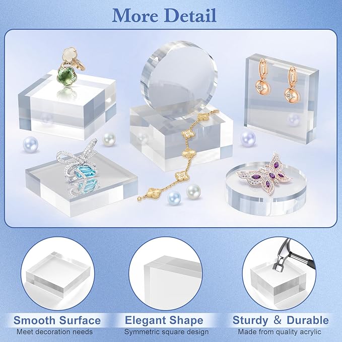 Acrylic Blocks 3 X 3 X 1 Inch 4 Pcs Acrylic Base Stand for Display Clear Block Square Riser Display Stands Pedestal Polished Cube for Jewelry trophy Props Collection Ring