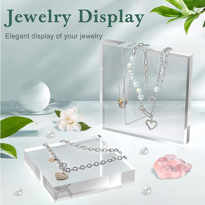 Acrylic Base Stand 4 Pack 6 X 6 X 1 Inch Acrylic Blocks for Display Trophy Base Clear Square Cube Riser Display Cylinder Pedestal Stands for Collectibles Jewelry Props Food Display