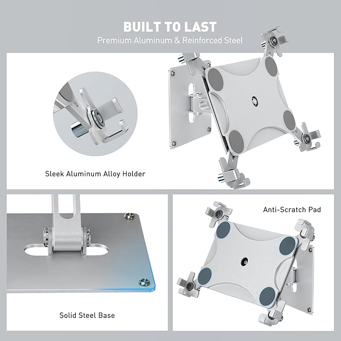 AboveTEK Universal Tablet Wall Mount, Anti-Theft iPad Mount with Locking Enclosure for 9.7"-13" Screen, Heavy-Duty Aluminum Kiosk for Business POS Display, Adjustable 360° Swivel & Tilt VESA Mount