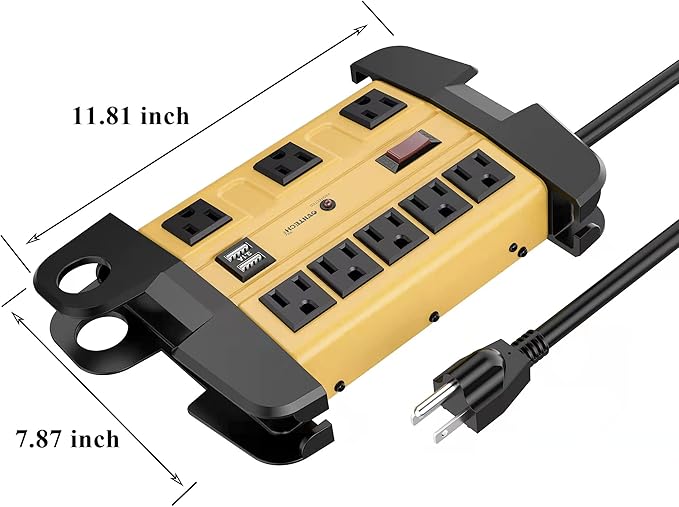 8 Outlets Heavy Duty Surge Protector Power Strip with 2 USB Ports,1800 Joules 9 Feet Power Cord and Wide Spaced for Office,Workspace,Factory,School,ETL Listed.