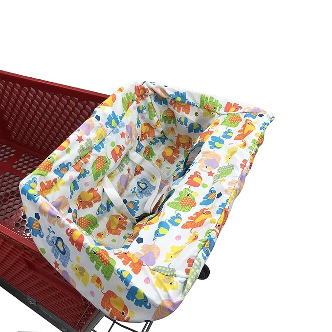 Portable Shopping Cart Cover, High Chair and Grocery Cart Covers for Babies, Kids, Infants & Toddlers, Attached Carry Bag (Simple Elephant)