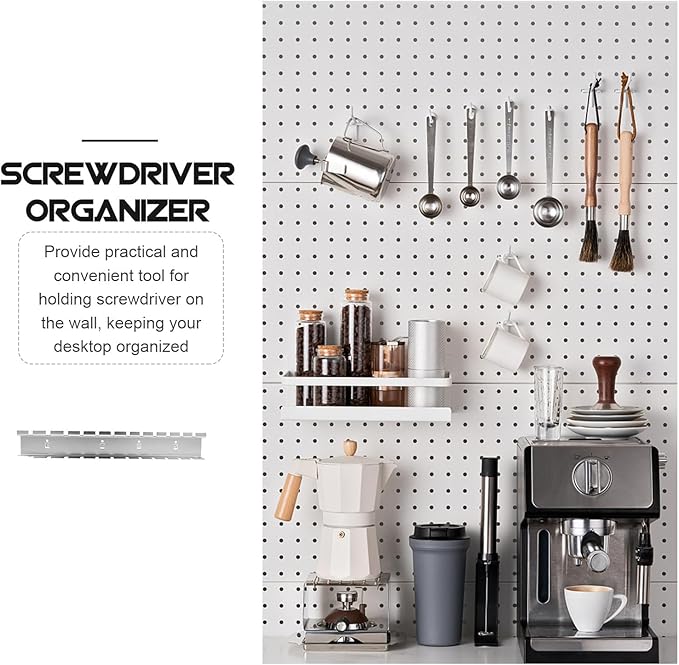Pegboard Hooks and Hand Tool Holder Wall Storage Shelf, 370Mm Metal Pegboard Rack with Screwdriver Organizer and Display Shelf Hooks for Garage Workshop