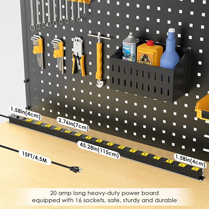 JUNNUJ Heavy Duty 20 Amp Power Strip,Wide Spaced Garage Industrial Heavy Duty Power Strip, Heavy Duty Power Strips Surge Protection 4800J with Circuit Breaker,5-15P Adapter High Amp 6-20R T-Slot