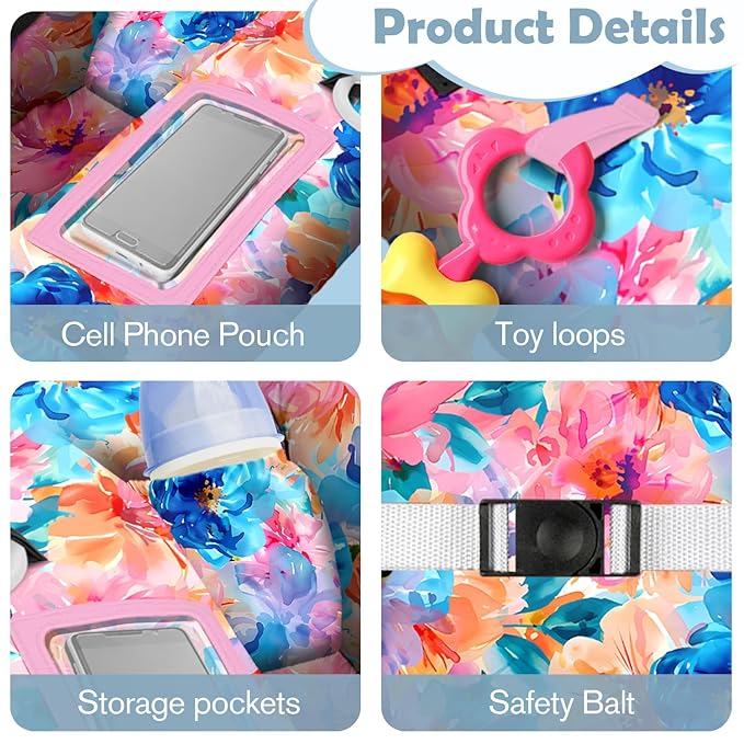 Shopping Cart Cover for Baby 2-in-1 High Chair Cover with Safety Harness Multifunctional Colorful Flowers Cart Covers for Babies Soft Padded Grocery Cart Cover for Baby Boy Girl