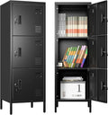 Aobabo 16" W 3 Door Metal Storage Locker with Lock, 47" H Steel Locker with Name Card Holder and Metal Leg for School, Home, Office, Playroom, Assembly Required, Black