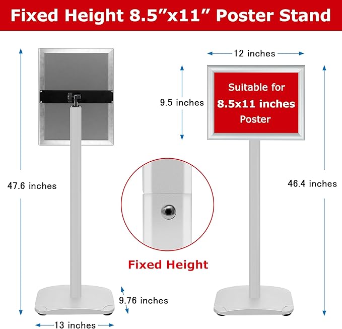 Heavy Duty Standing Sign Holder 8.5x11 Inch - Pedestal Floor Sign Stand with Weighted Base - Vertical & Horizontal View Poster/Menu Holder for Indoor/Outdoor Business Store Advertising, Silver
