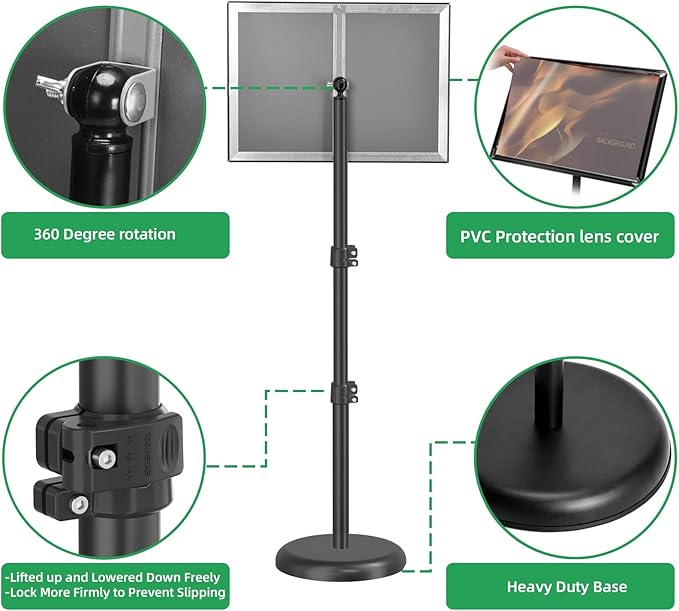2Pack Sign Holder,11x17 inch Telescopic Adjustable Floor Sign Stand - Aluminum Openable Frame, 360° Rotatable, Suitable for Vertical and Horizontal Display - Perfect for Malls, Schools, Restaurants