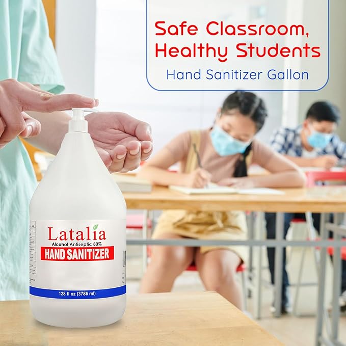 Latalia large Hand Sanitizer Pump 128 fl oz – Pack of 8 with 80% Alcohol Moisturizing Hand Sanitizer Refill Gallon for Home & Office, Unscented Clean Gel, Drying & Non-Sticky for Daily Hand Hygiene