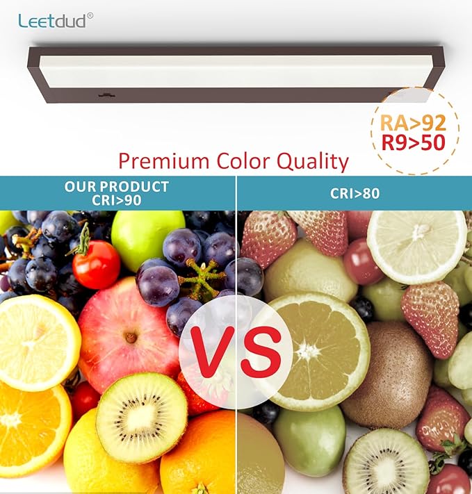 LED Under Cabinet Lighting Hardwired or Plug in, 16 Inch 8W, Dimmable 5 Color 2700K/3000K/3500K/4000K/5000K, Linkable Eyes Care Design Counter Lights for Kitchen, Sink, ETL Listed, Bronze