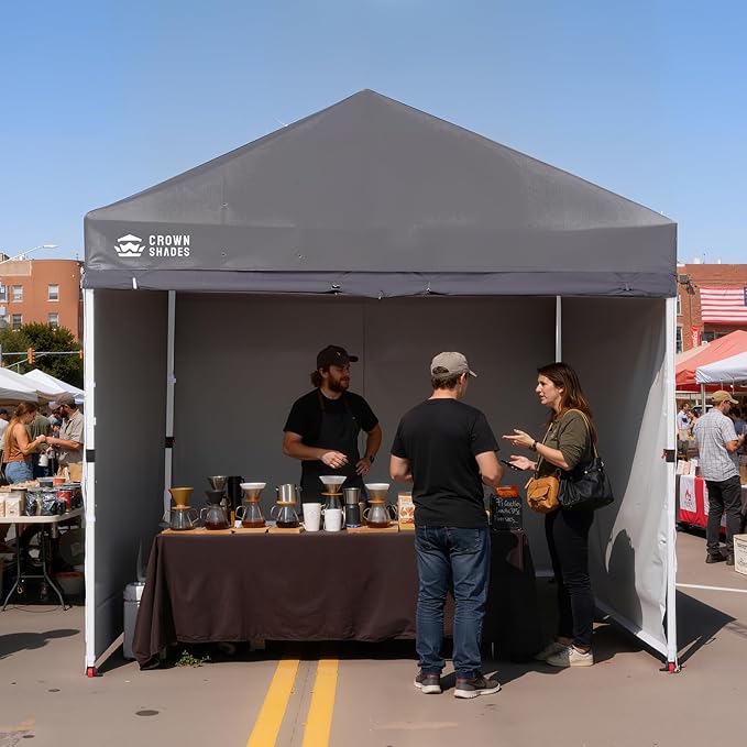 CROWN SHADES 10X10 Comercial Instant Canopy Pop Up Tent with Center Lock, 300D Fabric, 4 Sidewalls, Sto'N Go Bag, Grey