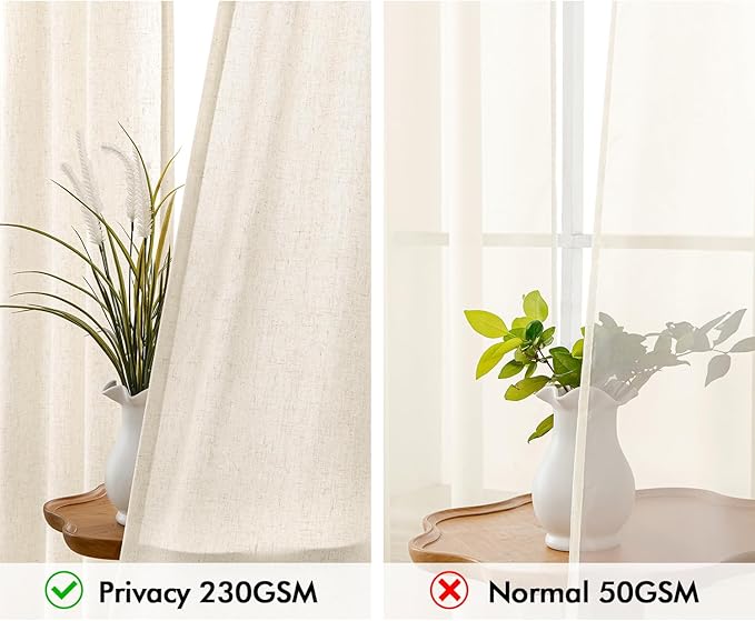 MIULEE Non-See-Through Privacy Linen Curtains 2 Panels, Light Filtering Window Curtains Farnhouse Textured Back Tab Semi Sheer Drapes for Bedroom Living Room, 52 x 108 Inches Long, Ivory